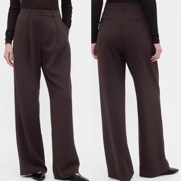 Gap 360 High Rise Trousers Chocolate Brown Wide Leg Career Women's 10 - Picture 1 of 9